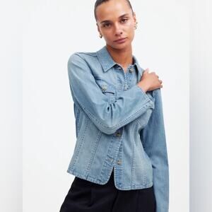 MADEWELL Shrunken Button-Front Shirt Denim Jean Light Wash XS Classic Casual NWT